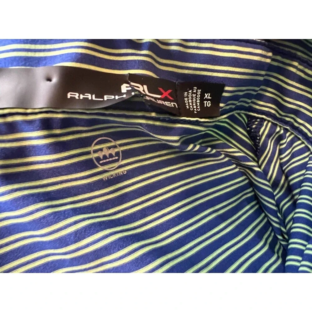 RLX Ralph Lauren Men's Blue / Green Stripe Performance Golf Polo Shirt Size XL